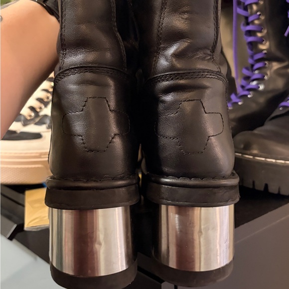 EUC Jeffrey Campbell “Galactix” Black Leather Combat Boots with Silver Heel - Picture 6 of 6